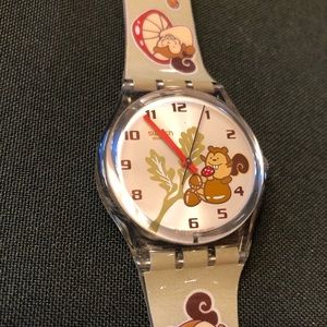 Swatch Watch Tan/Brown/Red Squirrel Time Like New Condition